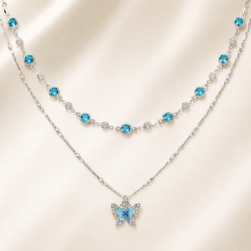 Blue Butterfly Double-Layer Necklace — image 1 of 6