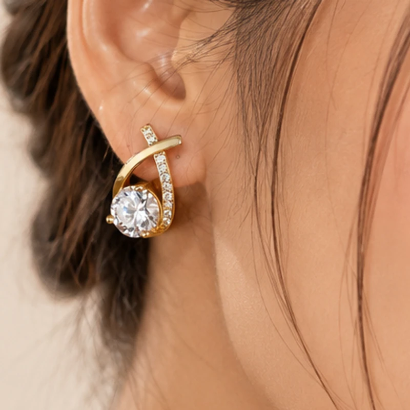 Gold Cross-Over Sparkle Earrings — image 1 of 9