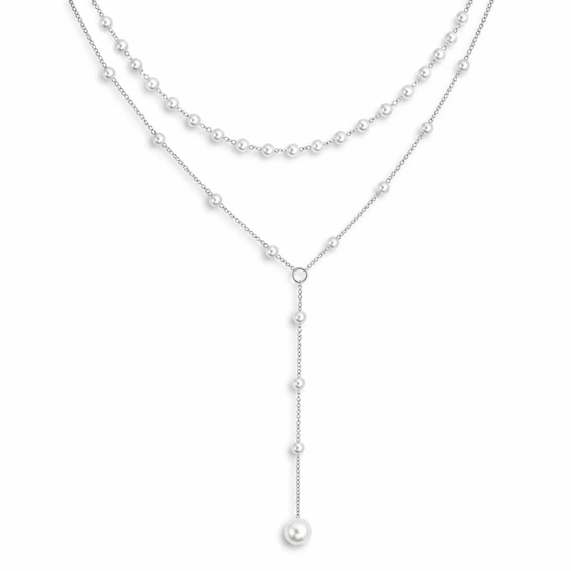 Silver Faux Pearl Tassel Necklace — image 1 of 6
